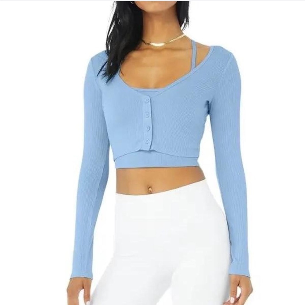 ALO Ribbed Cropped Whisper Cardigan